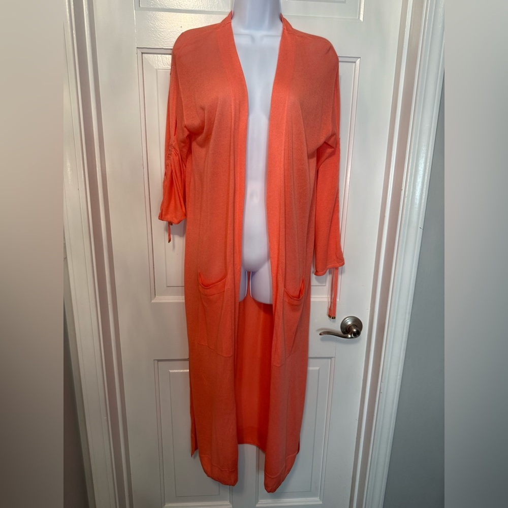 Michael Kors Long Coral Duster Cardigan Sweater Size M Pockets
